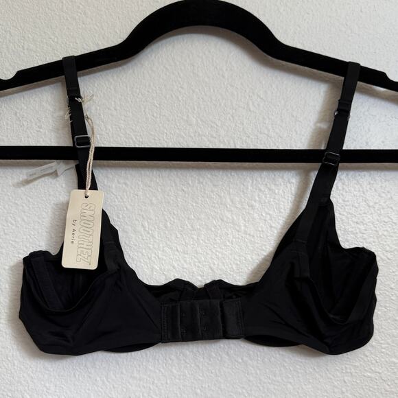 NWT AERIE SMOOTHEZ 34B Bra Mesh Unlined Full Coverage in Black Adjustable Straps - Picture 3 of 7